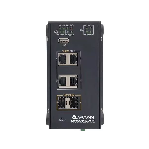 6-Port Industrial Fully Managed POE Switch, Avcomm, Mfr#: 6006GX2-POE